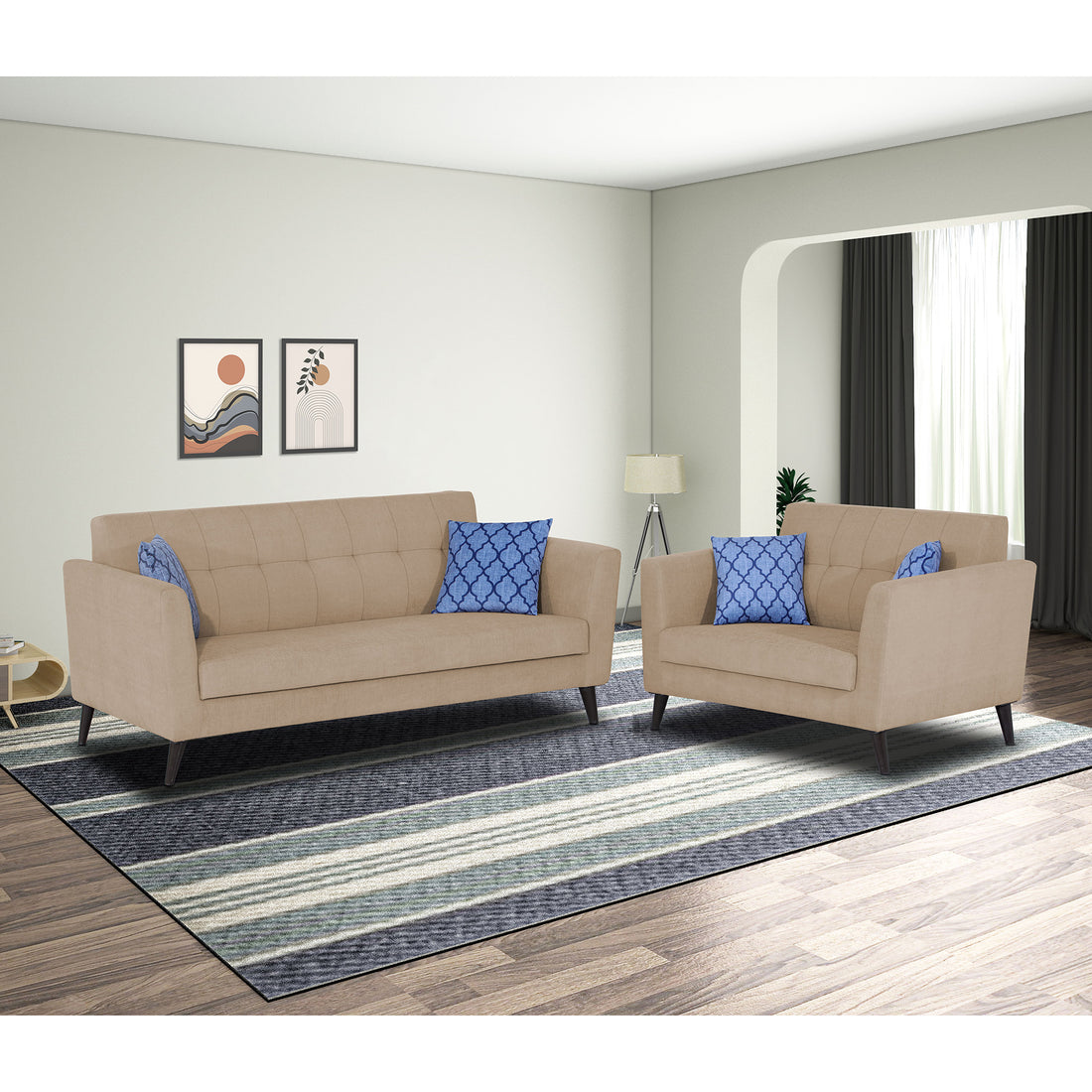 Adorn India Dannis 3+2 5 Seater Sofa Set (Beige) (3 Year Warranty)