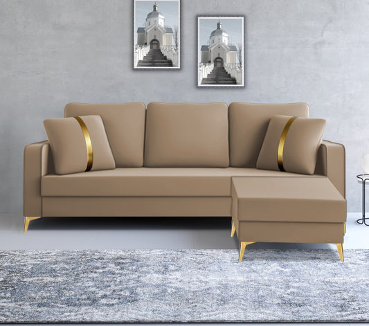 Adorn India Premium Chandler - 3 Years Warranty - L Shape 4 Seater Sofa Set Velvet Suede Fabric - Beige