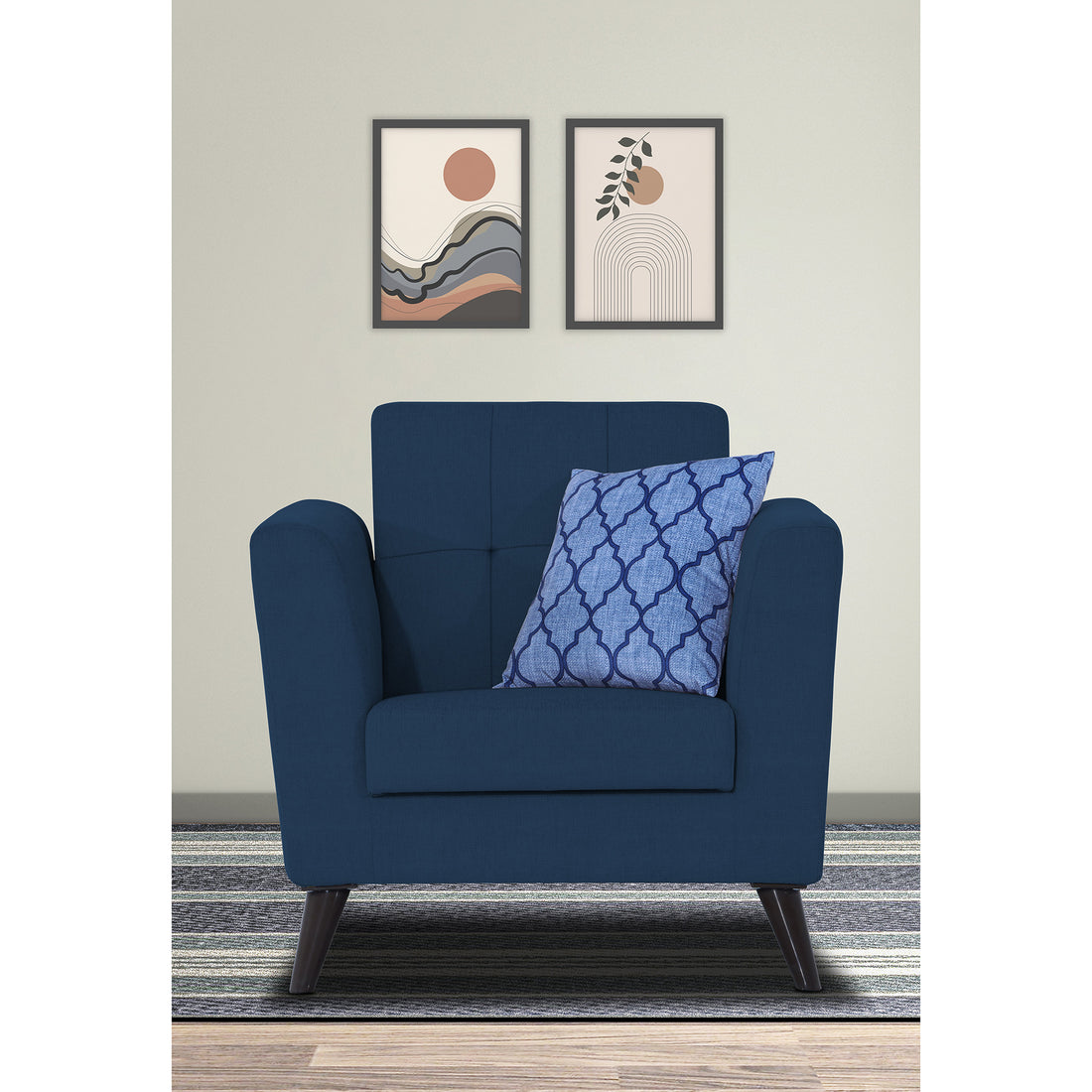 Adorn India Dannis 1 Seater Sofa (Blue) (3 Year Warranty)