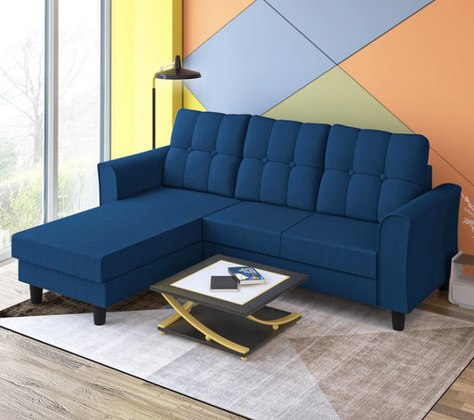 Adorn India Maddox Tufted L Shape 4 Seater Sofa Set (Blue)