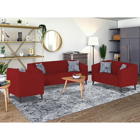 Adorn India Premium Laurel 3+2+1 6 Seater Sofa Set (Red)