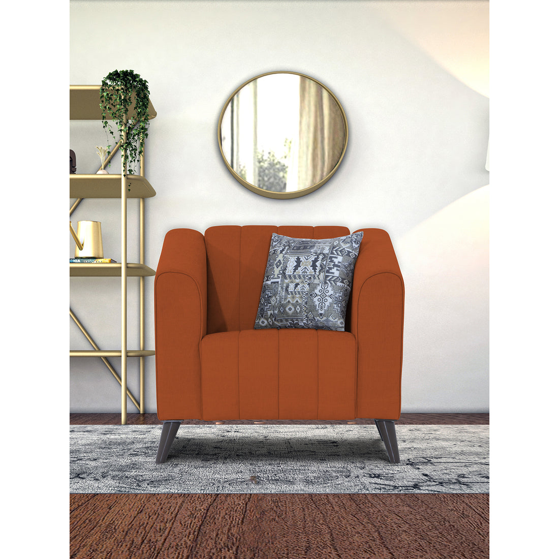 Adorn India Premium Laurel 1 Seater Sofa (Rust) (3 Year Warranty)