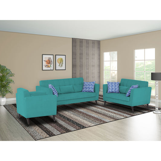 Adorn India Daniel 3+2+1 6 Seater Sofa Set (Aqua Blue)