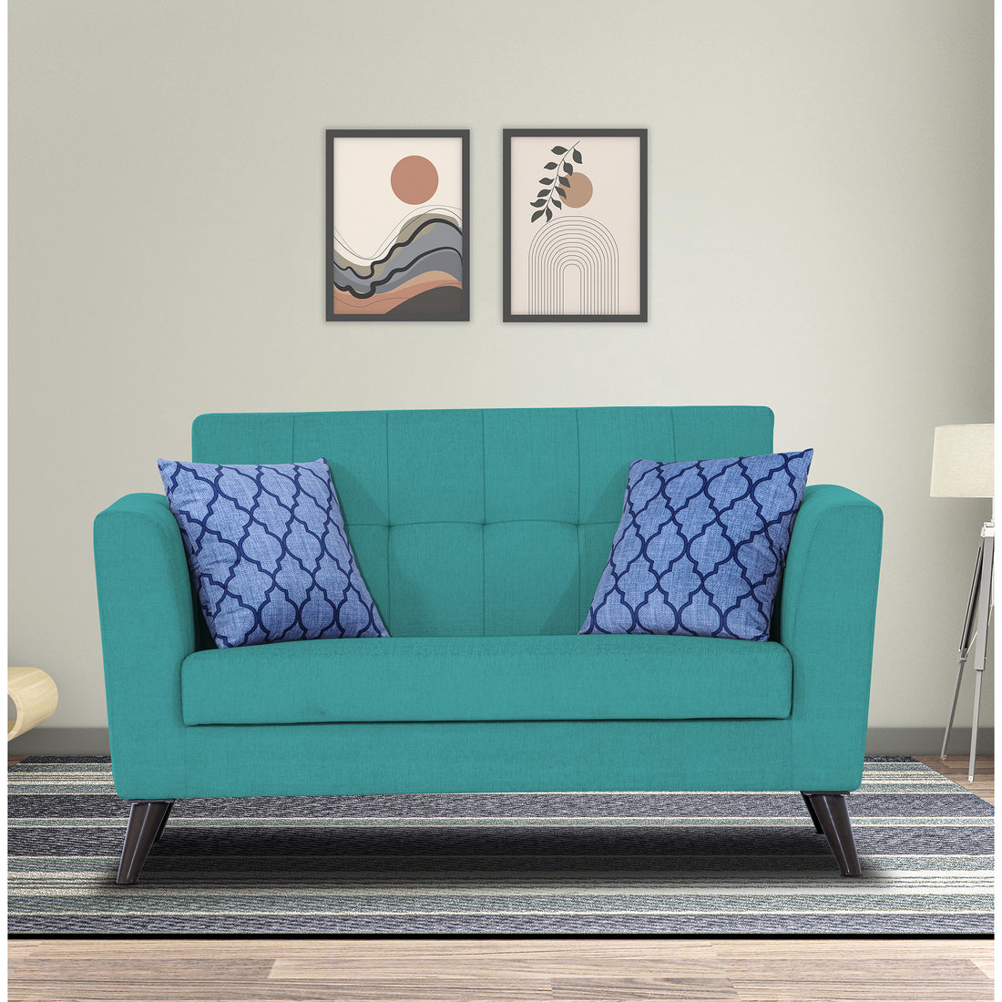 Adorn India Dannis 2 Seater Sofa (Aqua Blue) (3 Year Warranty)