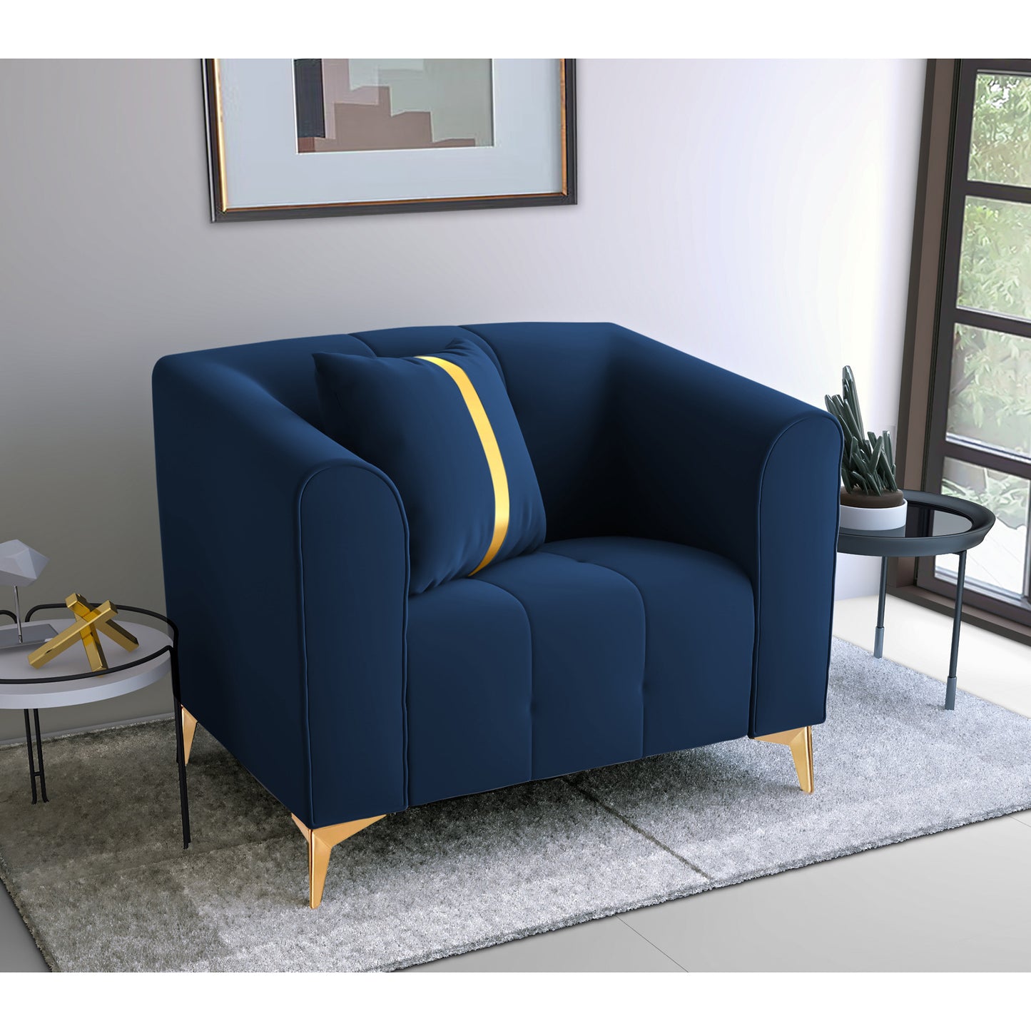 Adorn India Premium Mystic - 3 Years Warranty - 1 Seater Sofa Velvet Suede Fabric - Blue