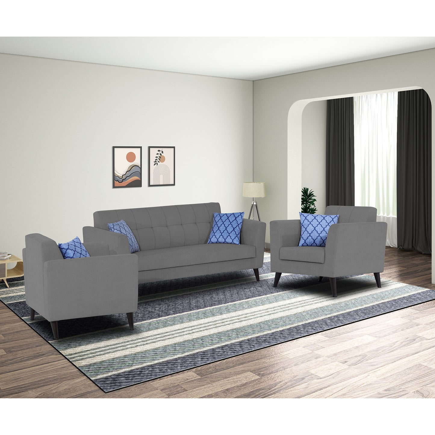 Adorn India Dannis 3+2+1 6 Seater Sofa Set (Grey)