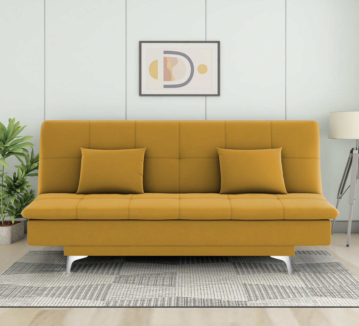 Adorn India New Aspen 3 Seater Sofa Cum Bed 4X6 (Yellow) (2 Year Warranty)