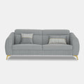 Adorn India Premium Luster Plus 3 Seater Sofa | Velvet Suede Fabric | 3-Year Warranty | Color Grey with Golden Legs & Striped Pattern Cushion
