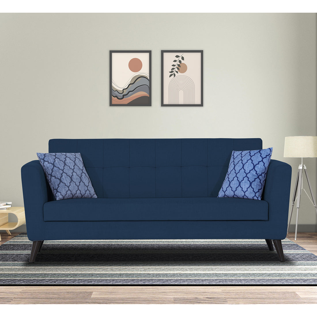 Adorn India Dannis 3 Seater Sofa (Blue) (3 Year Warranty)