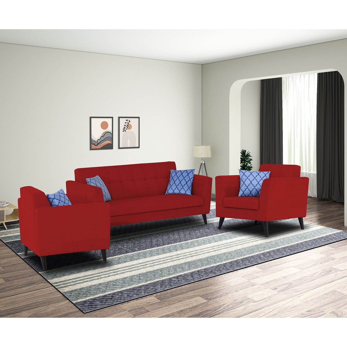 Adorn India Dannis 3+2+1 6 Seater Sofa Set (Red)