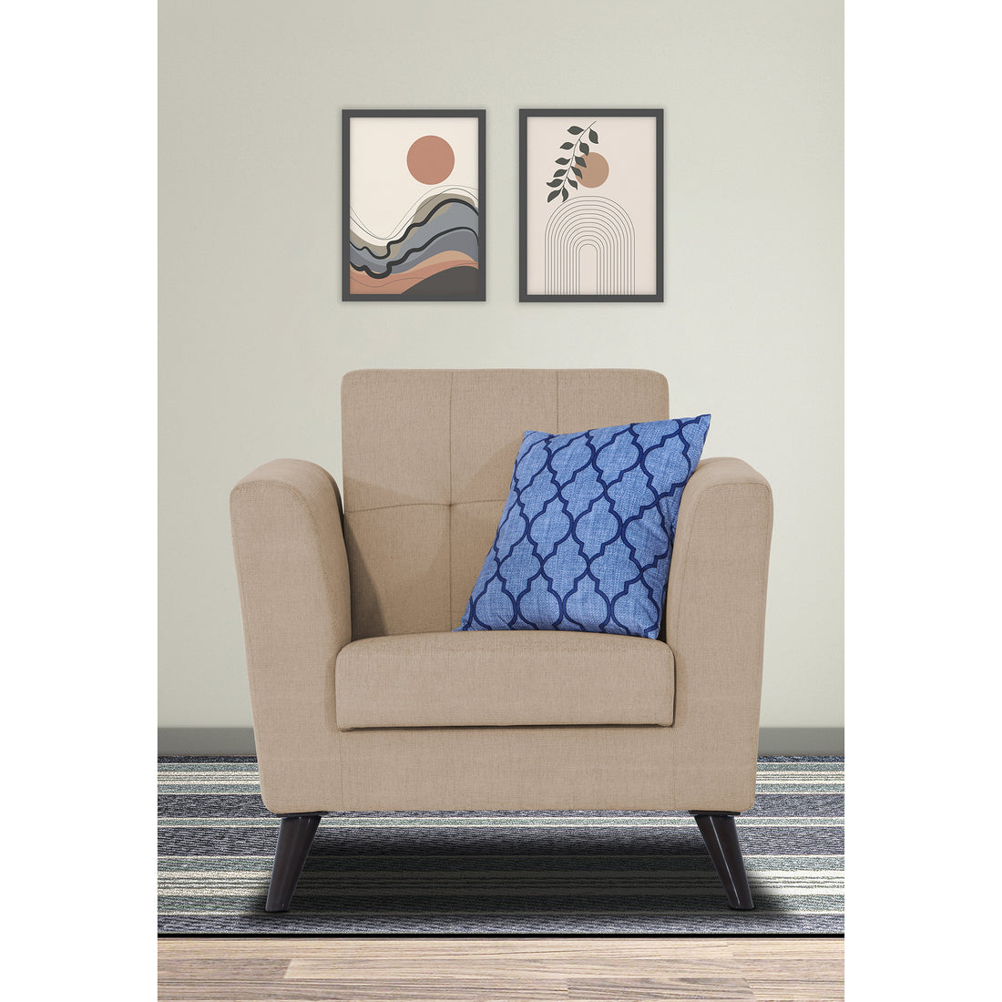 Adorn India Dannis 1 Seater Sofa (Beige) (3 Year Warranty)
