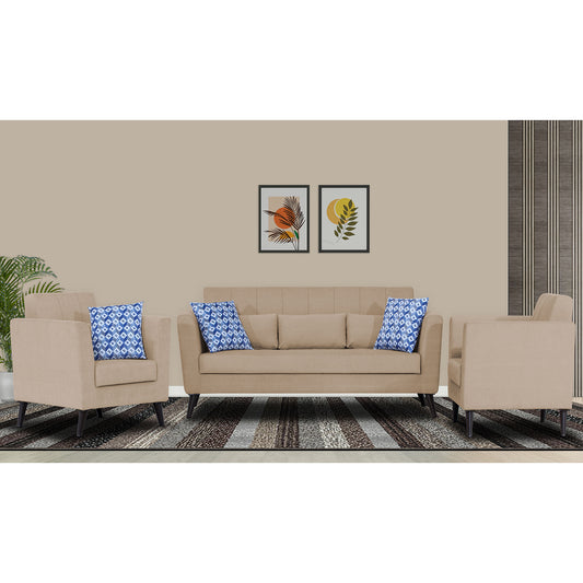 Adorn India Daniel 3+1+1 5 Seater Sofa Set (Beige)