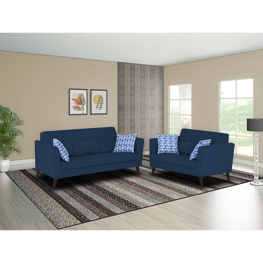 Adorn India Daniel 3+2 5 Seater Sofa Set (Blue)