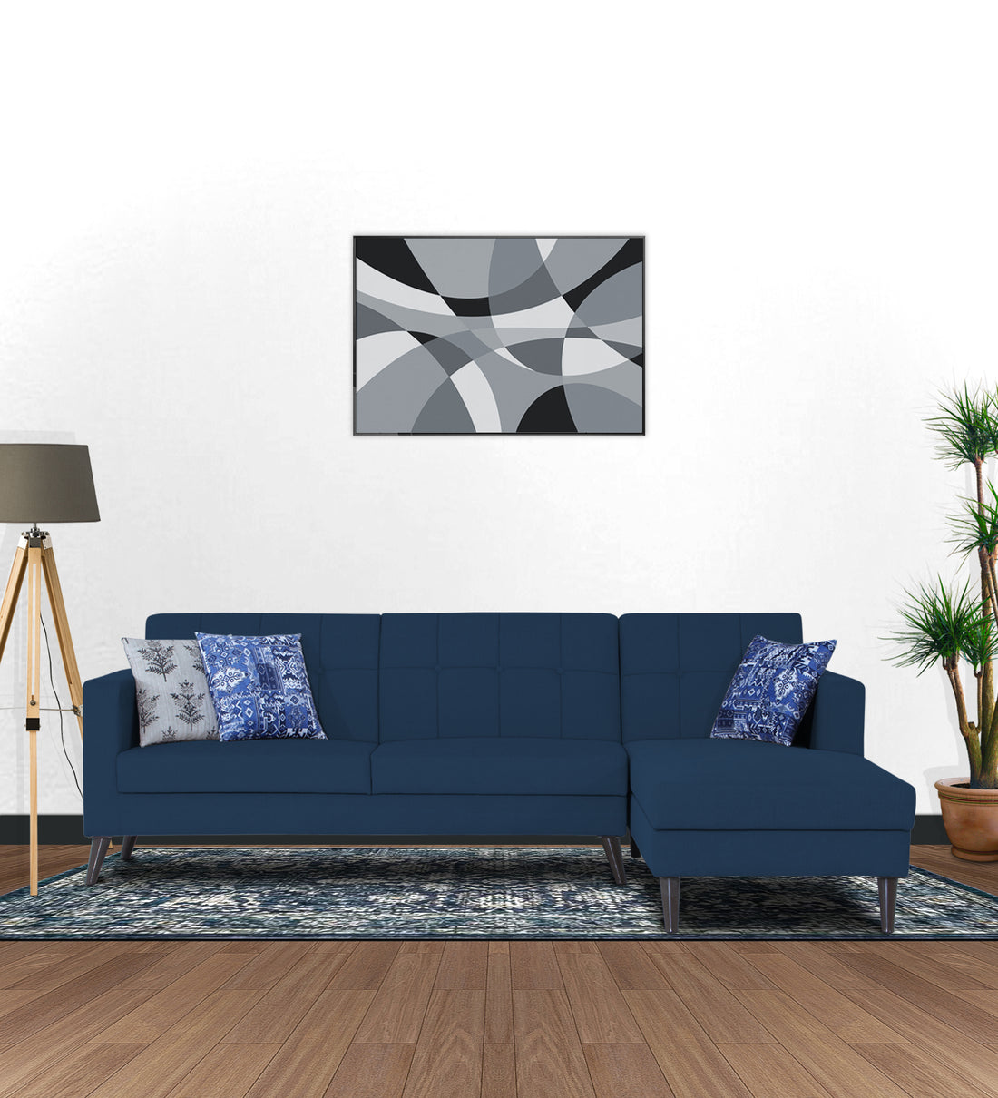 Adorn India Chilly L Shape 6 Seater Sofa Set RHS (Blue) (3 Year Warranty)