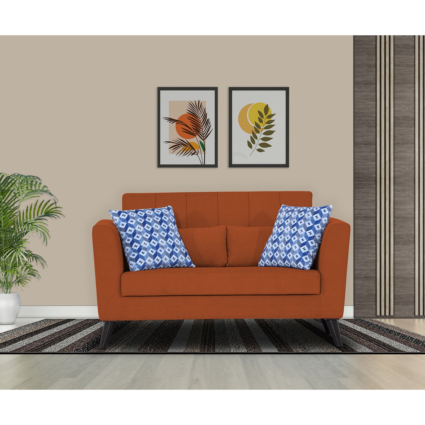 Adorn India Daniel 2 Seater Sofa (Rust)