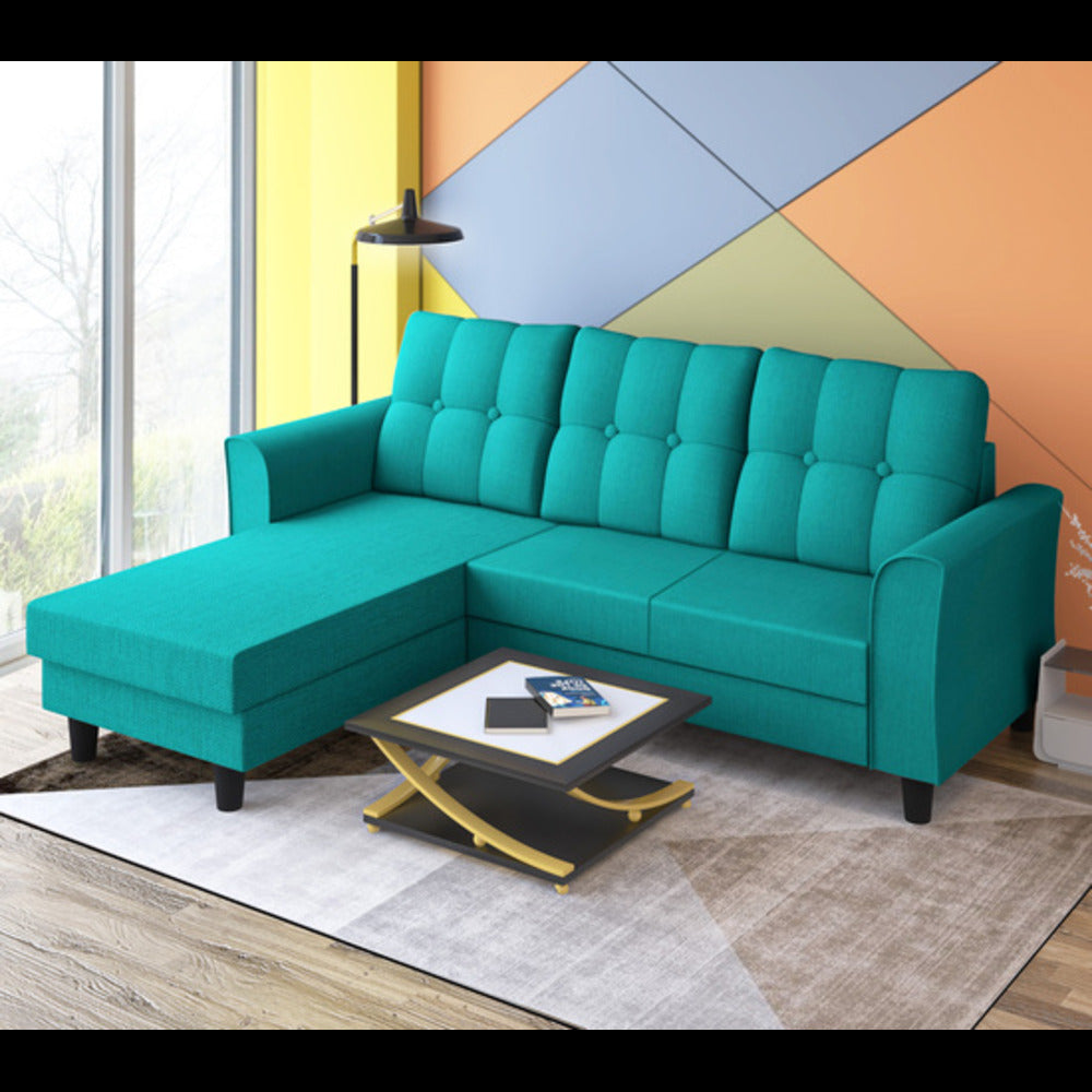 Maddox Tufted L Shape 4 Seater Sofa Set (Aqua Blue)