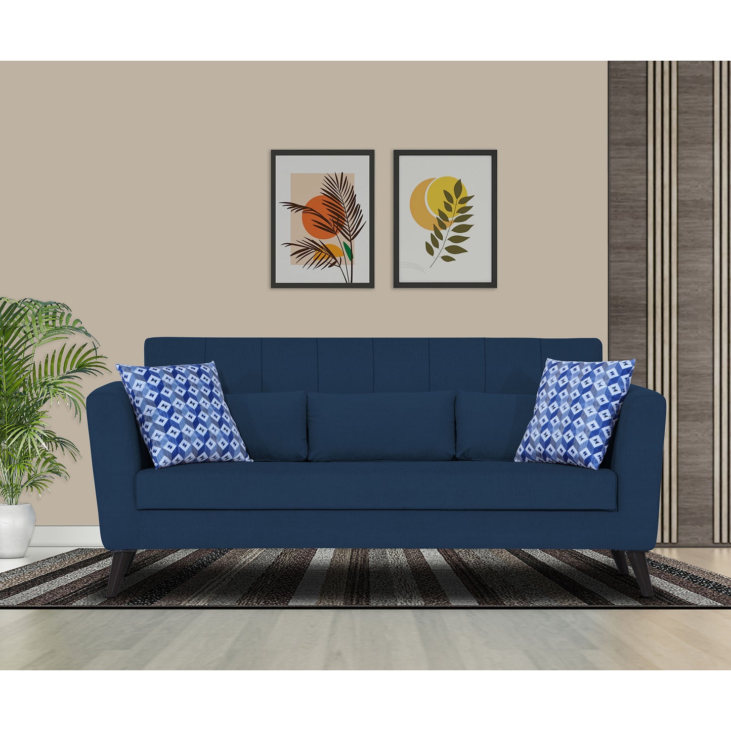 Adorn India Daniel 3 Seater Sofa (Blue)