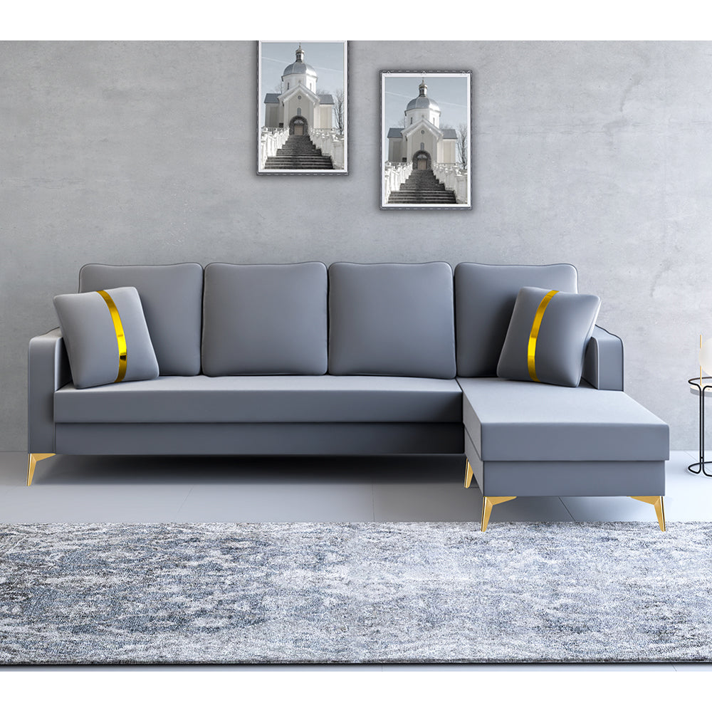 Adorn India Premium Chandler - 3 Years Warranty - L Shape 5 Seater Sofa Set -RHS- Velvet Suede Fabric - Grey