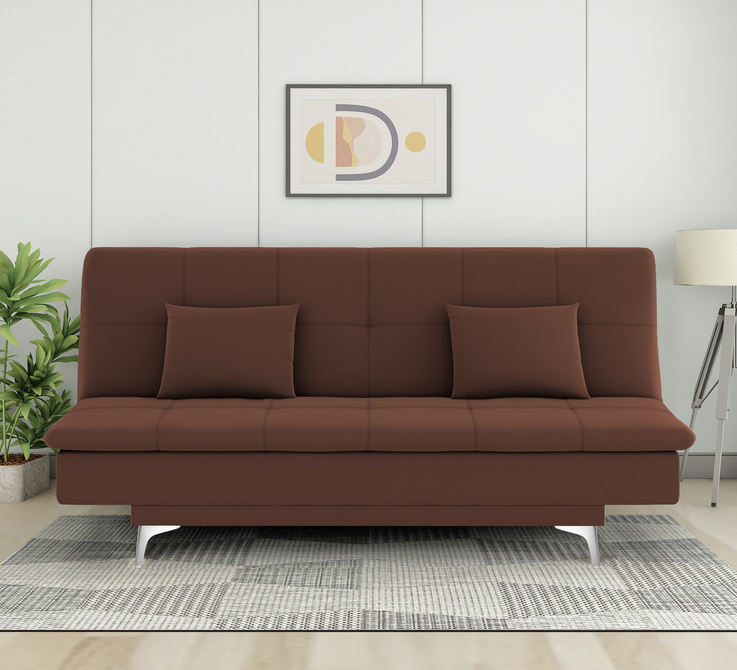 Adorn India New Aspen 3 Seater Sofa Cum Bed 4X6 Velvet (Brown) (2 Year Warranty)