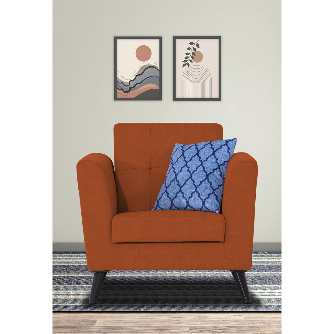Adorn India Dannis 1 Seater Sofa (Rust) (3 Year Warranty)