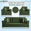 Adorn India Premium Maddox Tufted - 3 Years Warranty - 3+1+1 Sofa Set Velvet Suede Fabric - Green