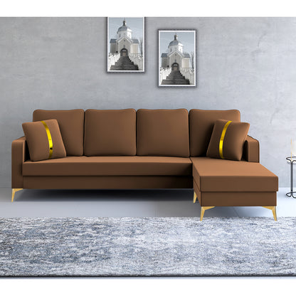 Adorn India Premium Chandler - 3 Years Warranty - L Shape 5 Seater Sofa Set -RHS- Velvet Suede Fabric - Brown