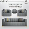 Adorn India Premium Mystic - 3 Years Warranty - 3+1+1 Sofa Set Velvet Suede Fabric - Grey