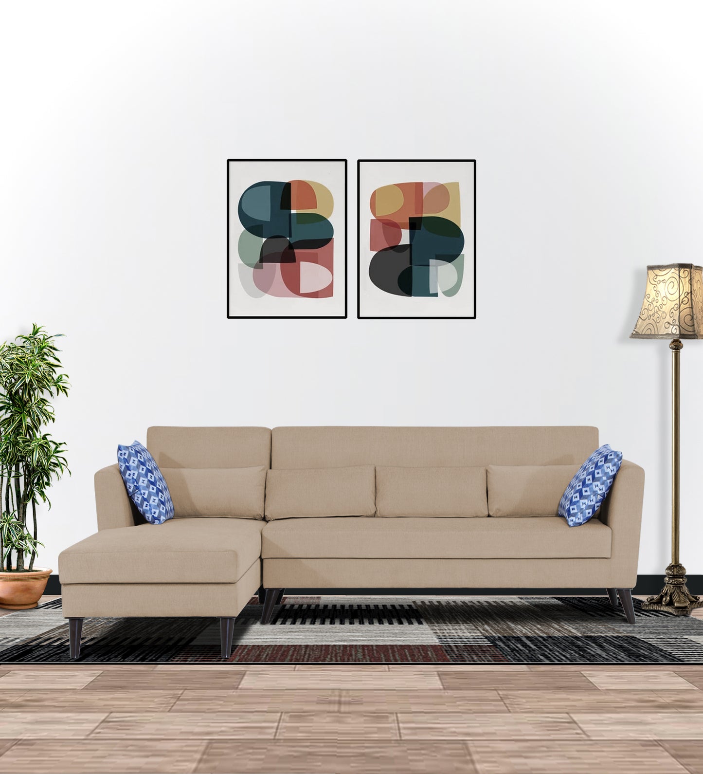 Adorn India Daniel L Shape 6 Seater Sofa Set LHS (Beige) (3 Year Warranty)