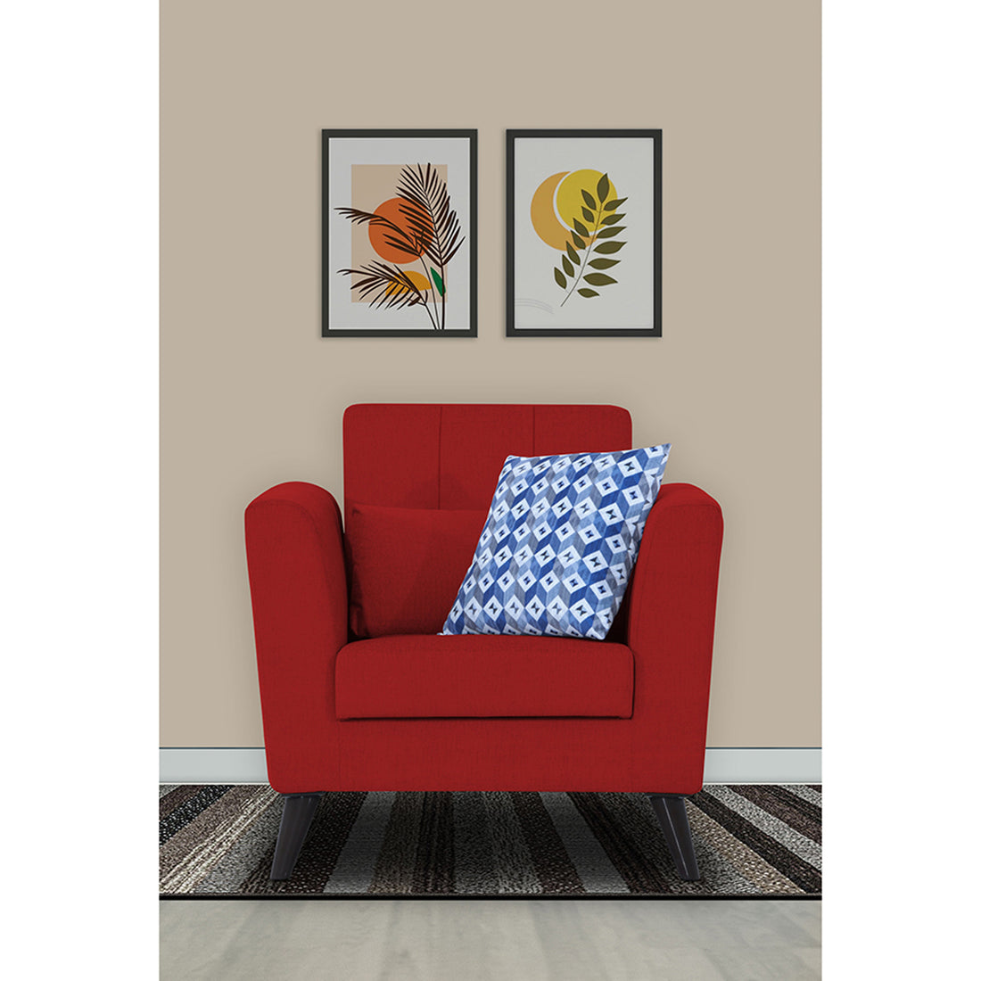 Adorn India Daniel 1 Seater Sofa (Red) (3 Year Warranty)