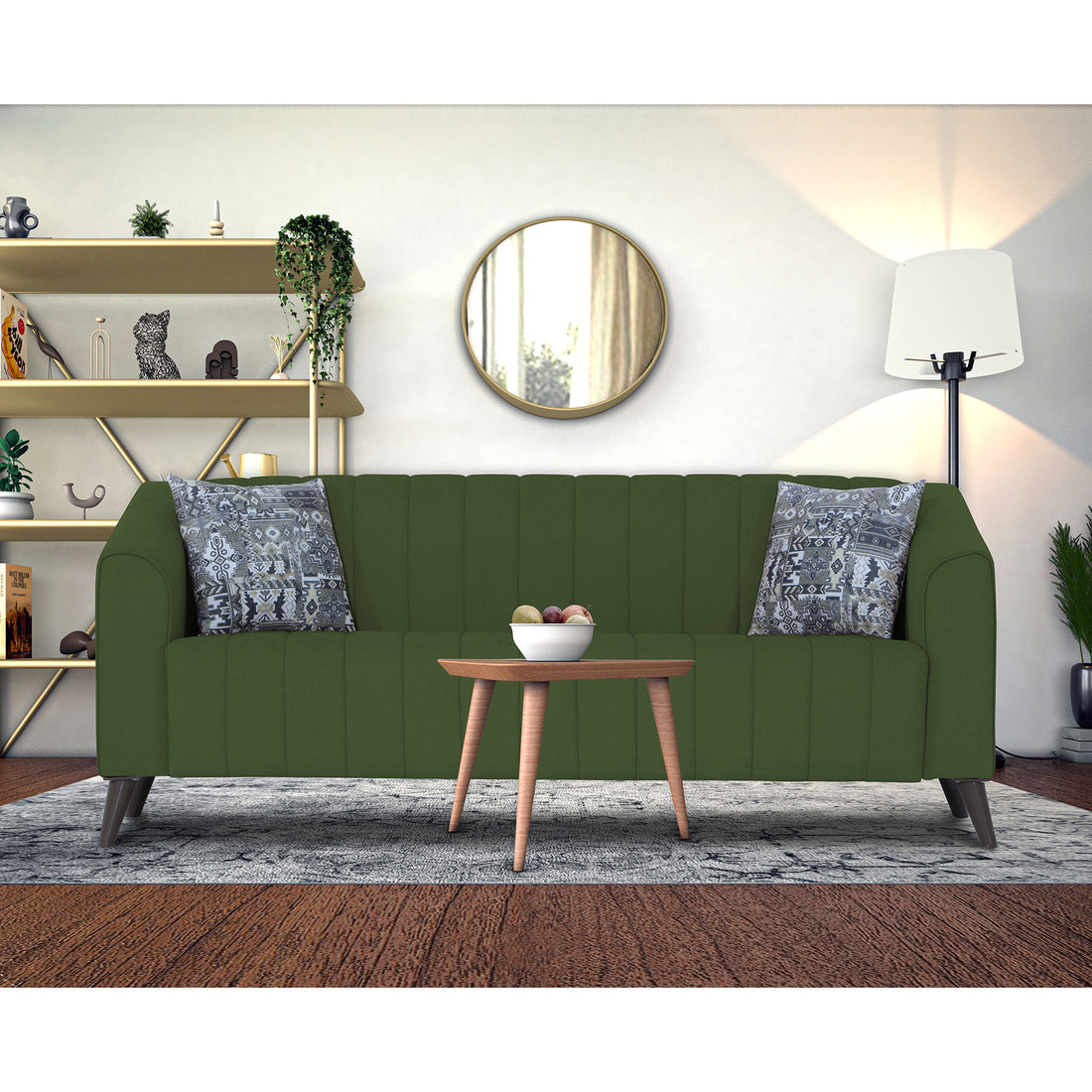 Adorn India Premium Laurel 3 Seater Sofa (Green) (3 Year Warranty)