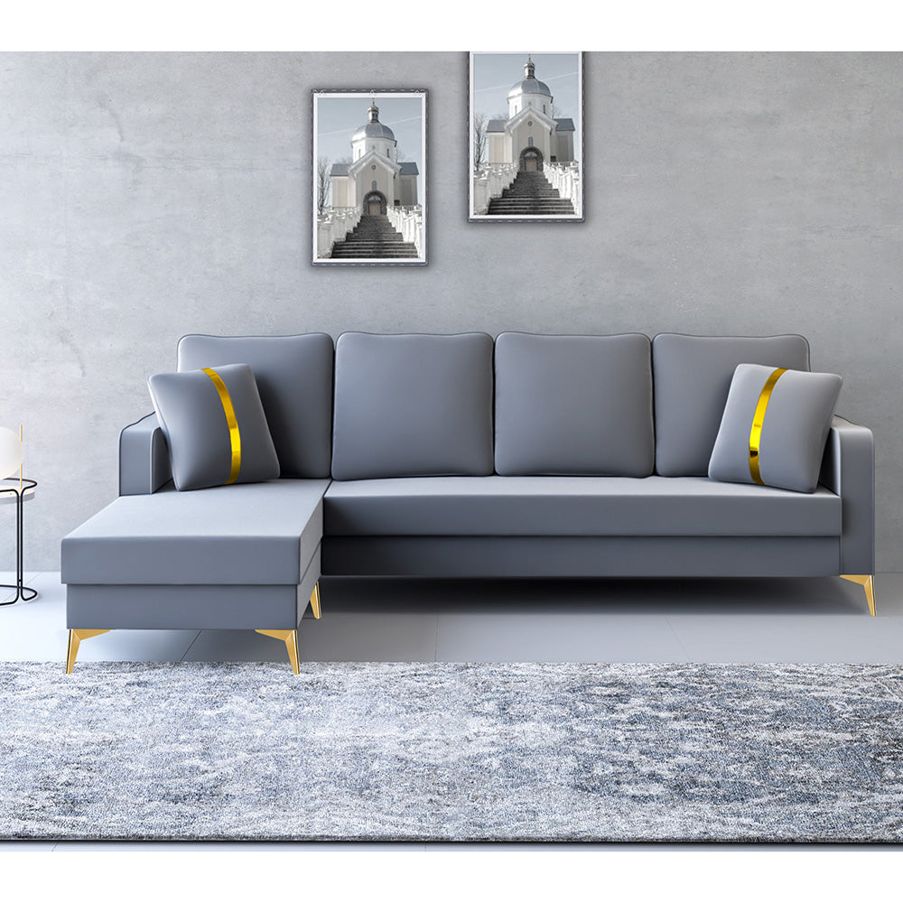 Adorn India Premium Chandler - 3 Years Warranty - L Shape 5 Seater Sofa Set -LHS- Velvet Suede Fabric - Grey