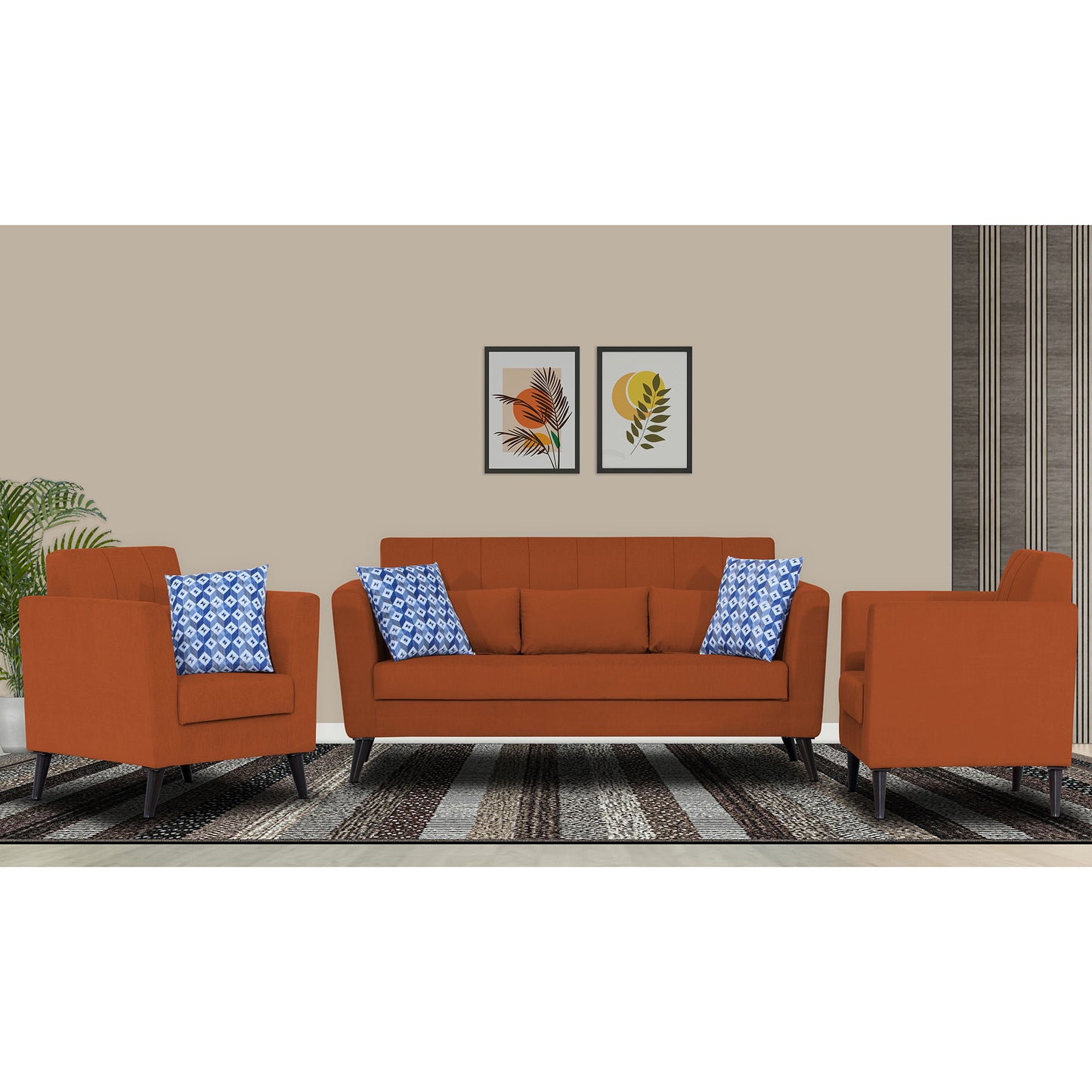 Adorn India Daniel 3+1+1 5 Seater Sofa Set (Rust)