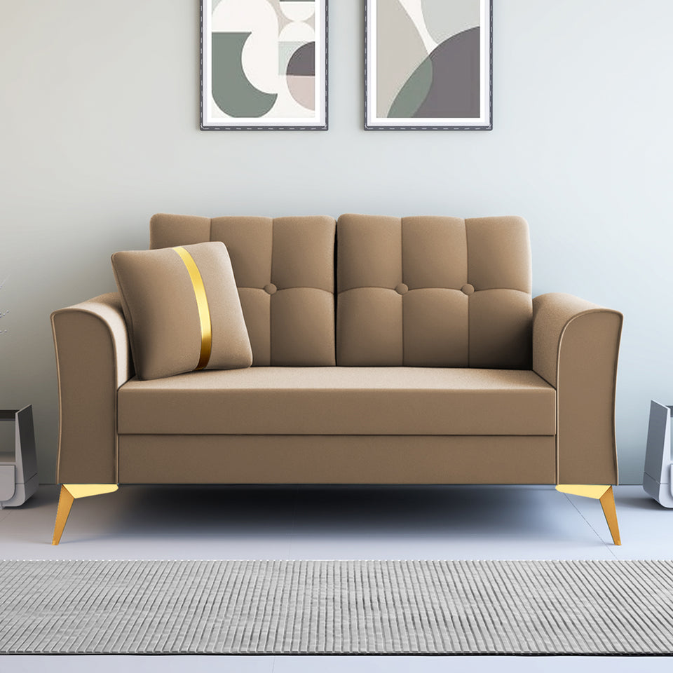 Premium Maddox Tufted - - 2 Seater Sofa Velvet Suede Fabric - Beige
