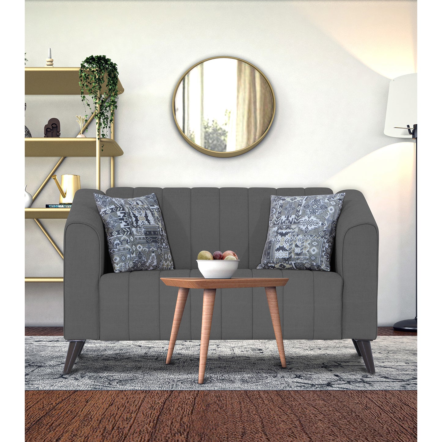Adorn India Premium Laurel 2 Seater Sofa (Grey)