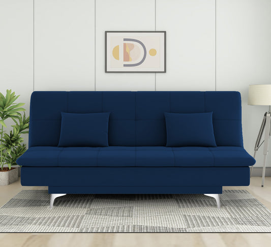 Adorn India Premium New Aspen 3 Seater Sofa Cum Bed 4X6 Velvet Suede with 2 Cushions (Color Blue) and Suitable for All Indoor, with 3 Years Warranty