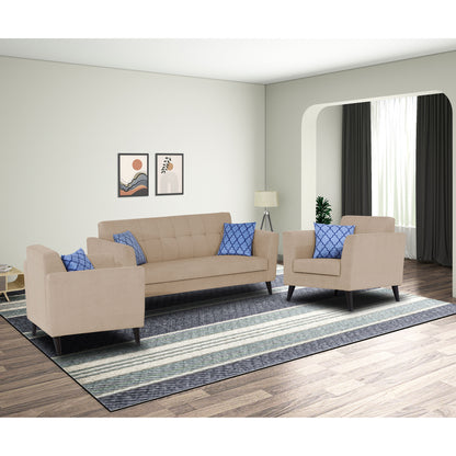 Adorn India Dannis 3+2+1 6 Seater Sofa Set (Beige)