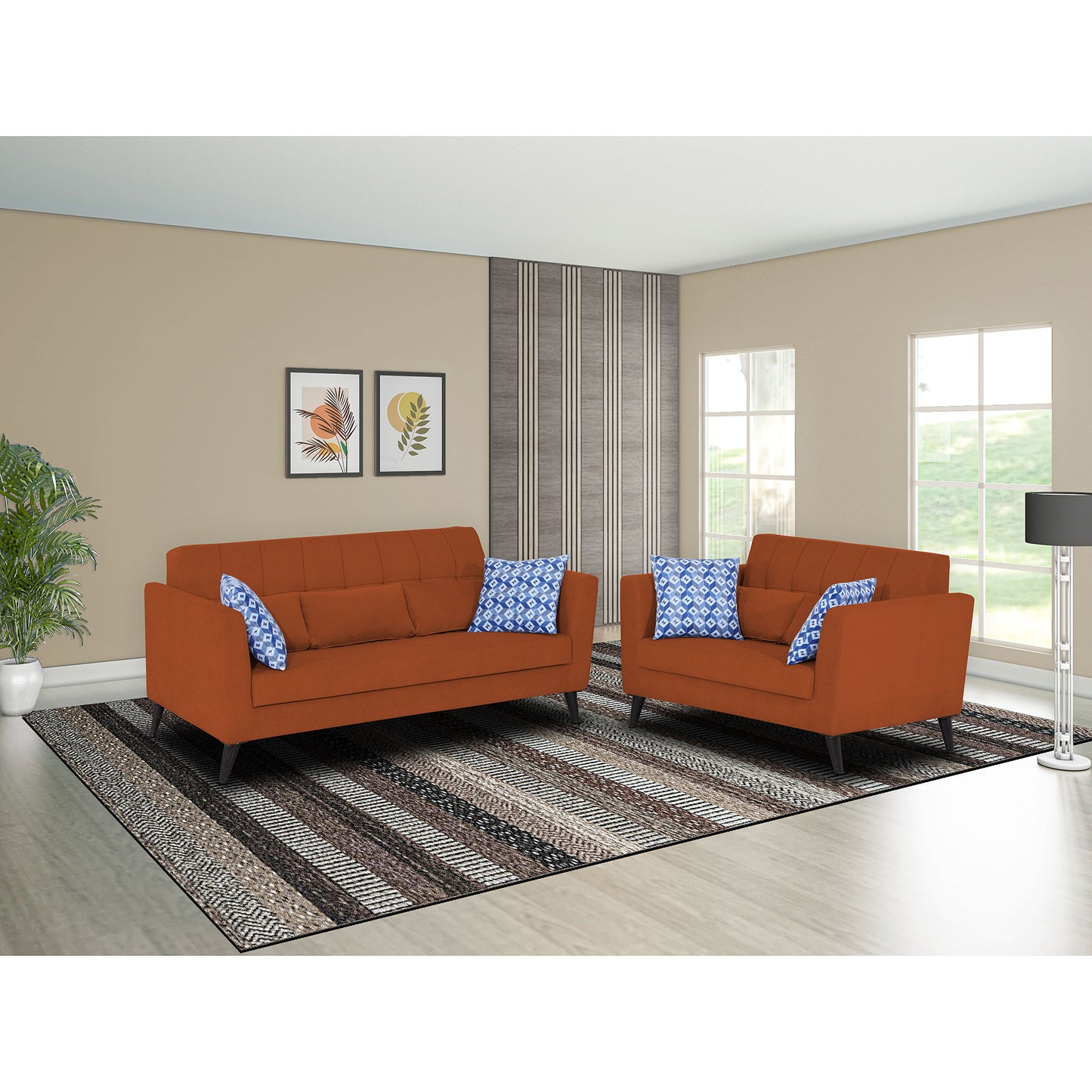 Adorn India Daniel 3+2 5 Seater Sofa Set (Rust)