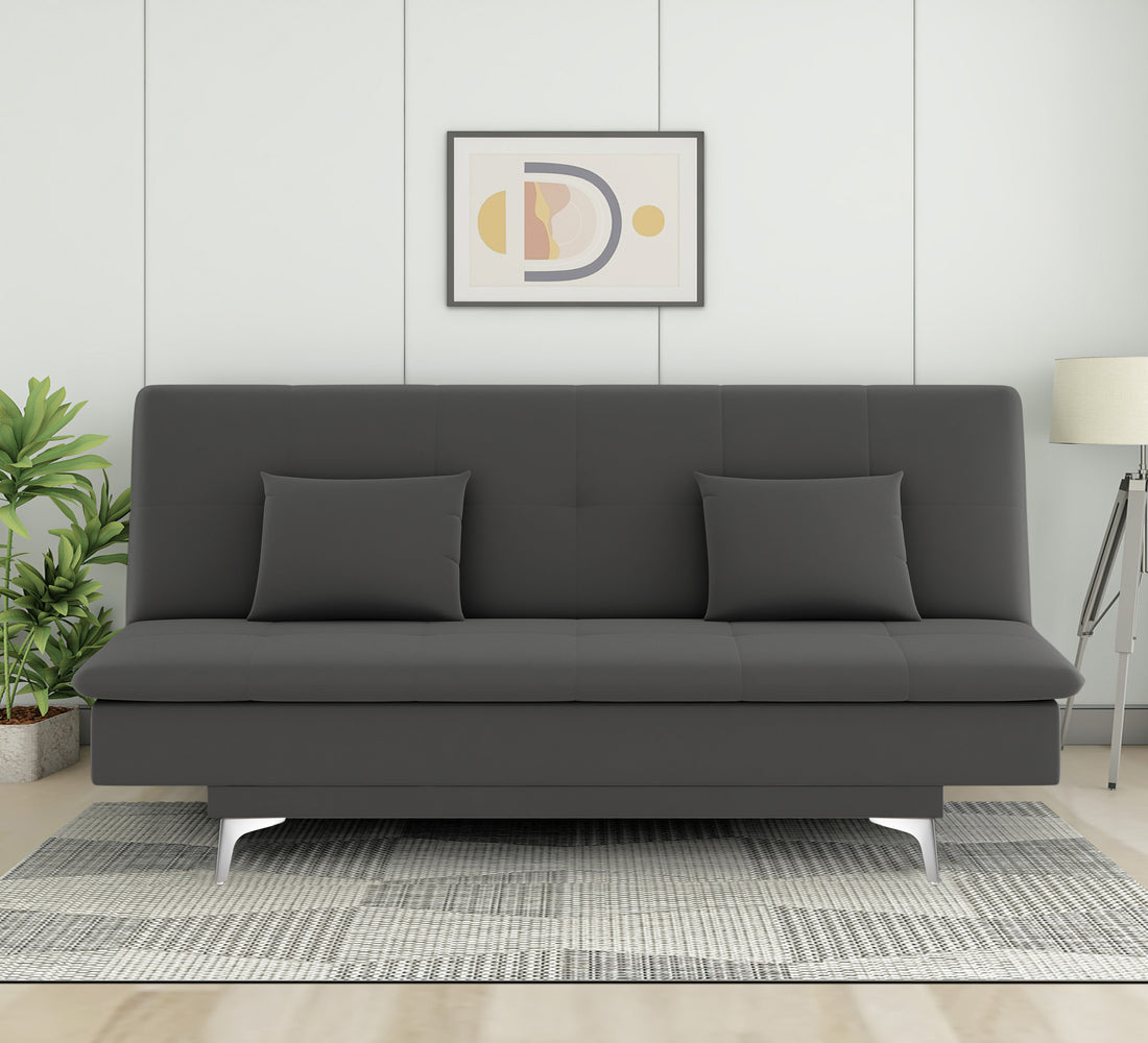Adorn India Premium New Aspen 3 Seater Sofa Cum Bed 4X6 Velvet Suede with 2 Cushions (Color Dark Grey) and Suitable for All Indoor, with 3 Years Warranty