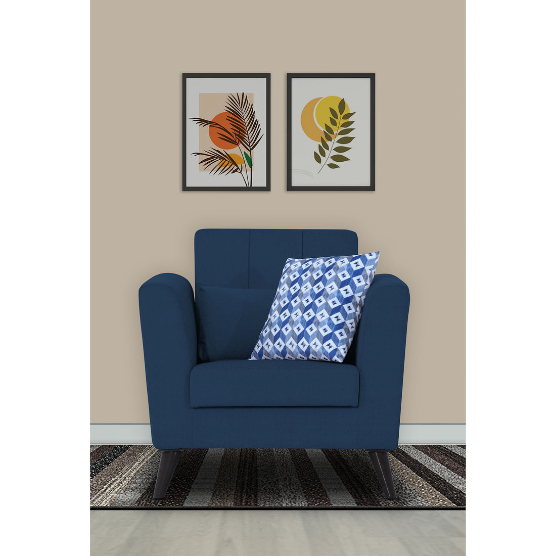 Adorn India Daniel 1 Seater Sofa (Blue) (3 Year Warranty)