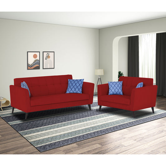 Adorn India Dannis 3+2 5 Seater Sofa Set (Red)