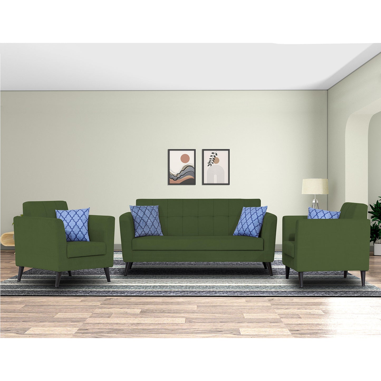 Adorn India Dannis 3+1+1 5 Seater Sofa Set (Green)