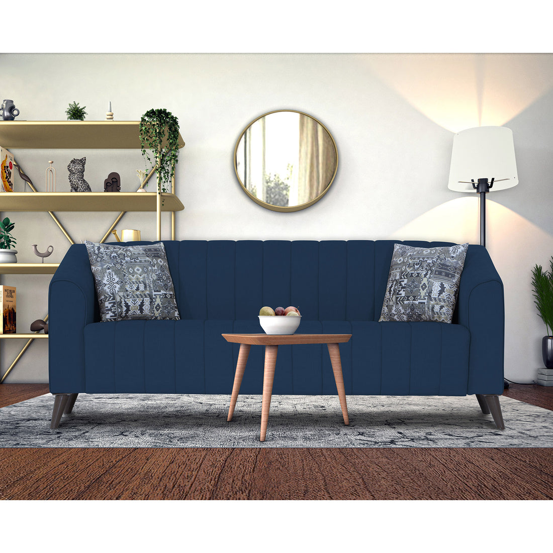 Adorn India Premium Laurel 3 Seater Sofa (Blue) (3 Year Warranty)