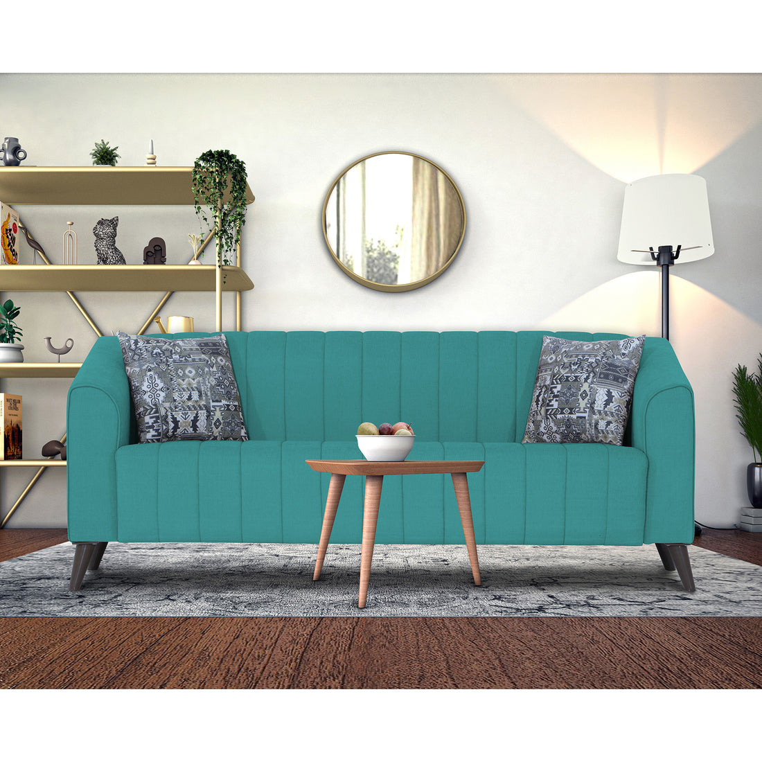 Adorn India Premium Laurel 3 Seater Sofa (Aqua Blue) Adorn India Premium Laurel 3 Seater Sofa (Aqua Blue) (3 Year Warranty)