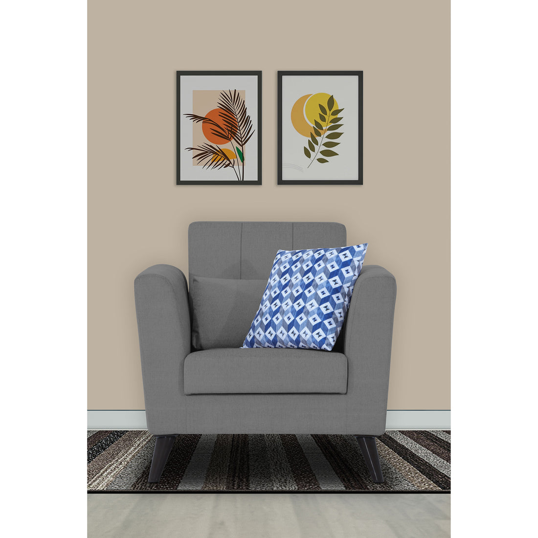 Adorn India Daniel 1 Seater Sofa (Grey) (3 Year Warranty)
