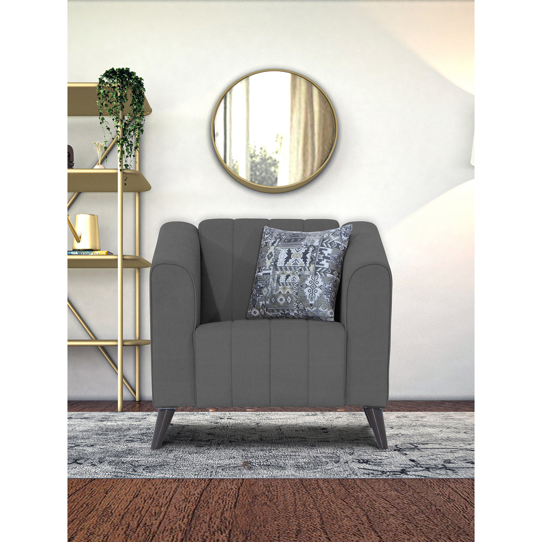 Adorn India Premium Laurel 1 Seater Sofa (Grey) (3 Year Warranty)