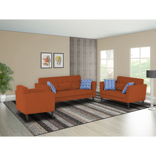 Adorn India Daniel 3+2+1 6 Seater Sofa Set (Rust)