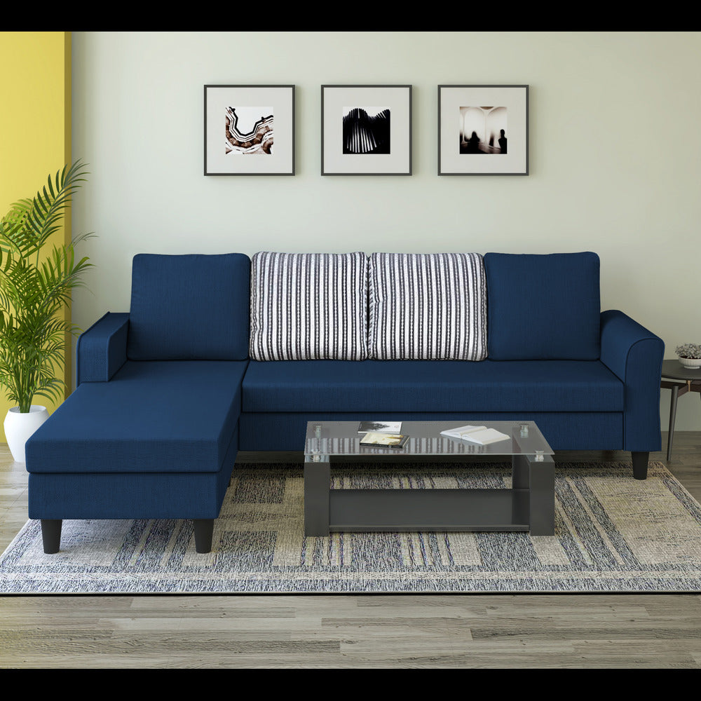 Maddox Stripes L Shape 5 Seater Sofa Set LHS (Blue)