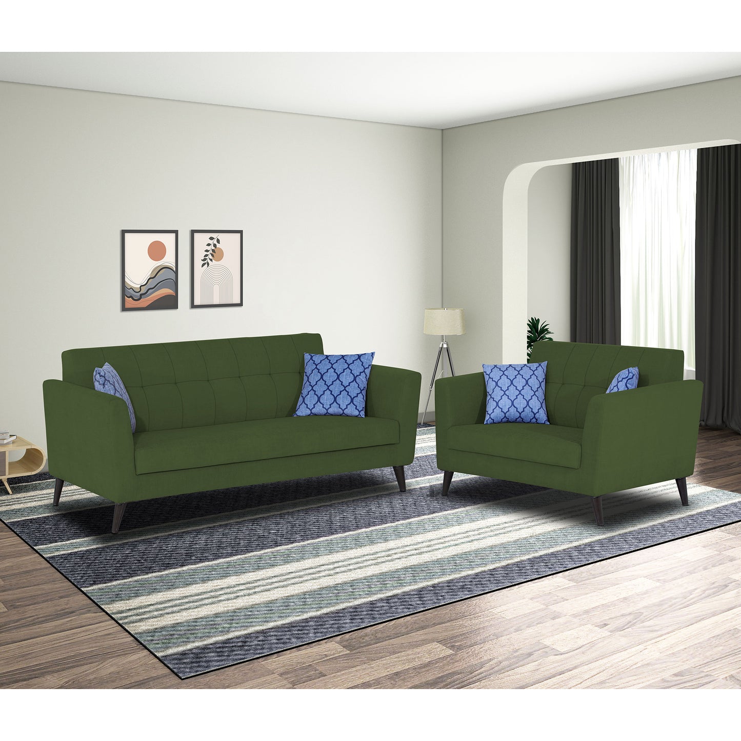 Adorn India Dannis 3+2 5 Seater Sofa Set (Green)