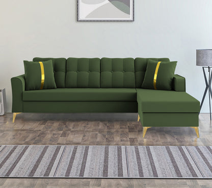 Adorn India Premium Maddox Tufted- 3 Years Warranty - L Shape 5 Seater Sofa Set -RHS-Velvet Suede Fabric - Green