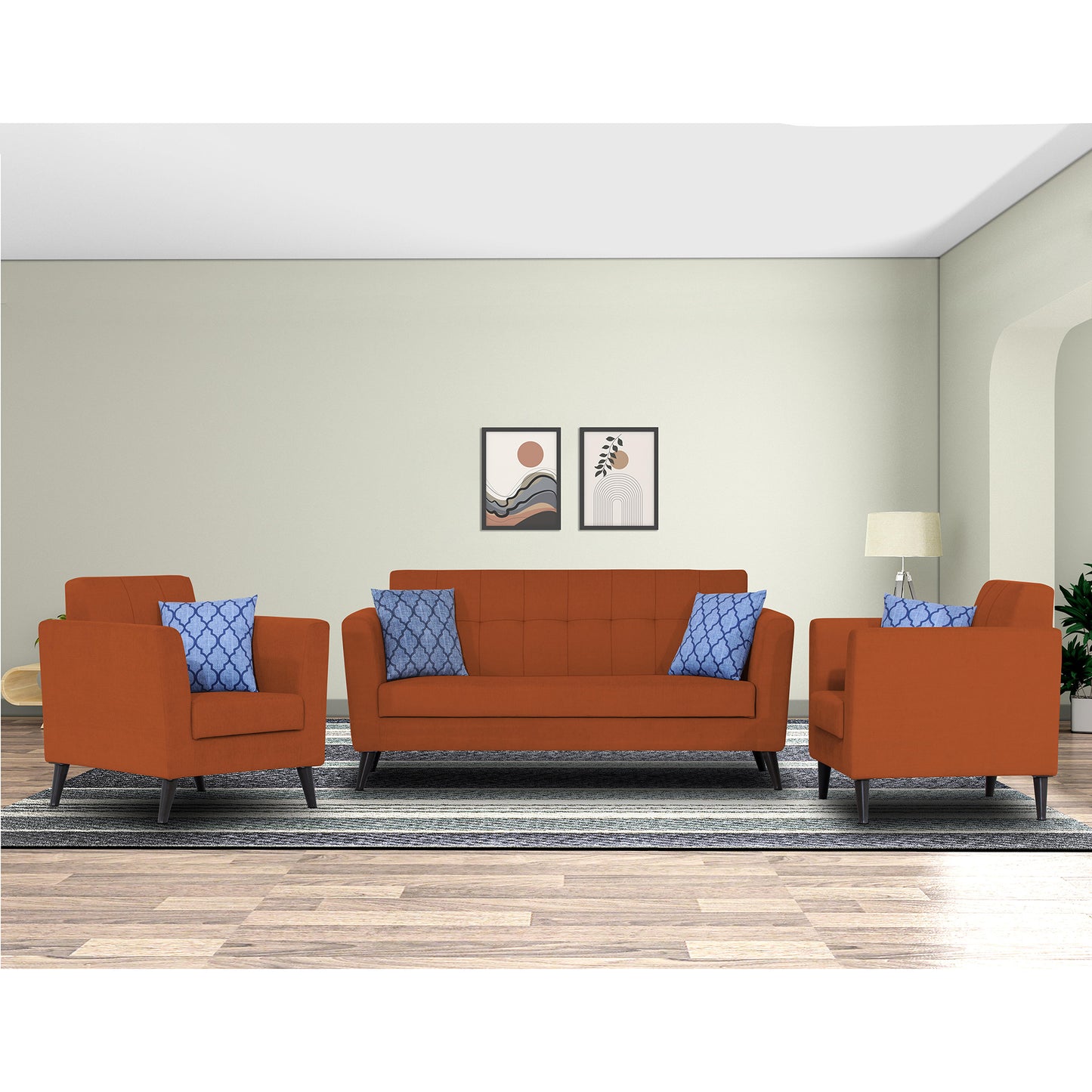 Adorn India Dannis 3+1+1 5 Seater Sofa Set (Rust)